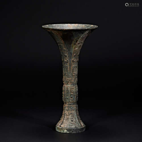 CHINESE BRONZE GU, HAN DYNASTY