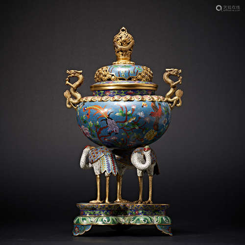 CLOISONNE SILK ENAMEL INCENSE BURNER, QING DYNASTY, CHINA