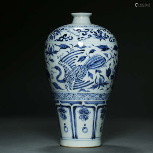 YUAN DYNASTY BLUE AND WHITE PLUM BOTTLE