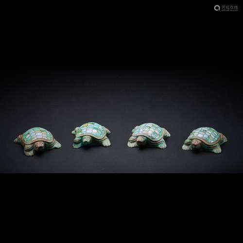 BRONZE INLAID TURQUOISES PAPER WEIGHT, WARRING STATES PERIOD...