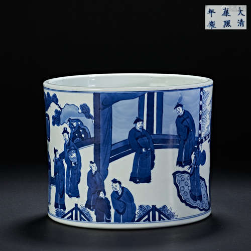 QING DYNASTY KANGXI BLUE AND WHITE PEN HOLDER