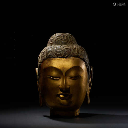 TANG DYNASTY GILDED BRONZE BUDDHA'S HEAD