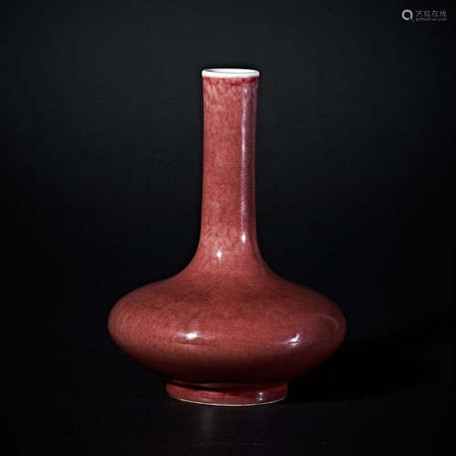 QING DYNASTY COWPEA RED GLAZED CELESTIAL GLOBE BOTTLE