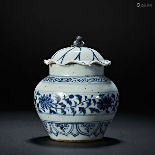 MING DYNASTY LID POT WAS COVERED WITH FLOWERS AND TWIGS