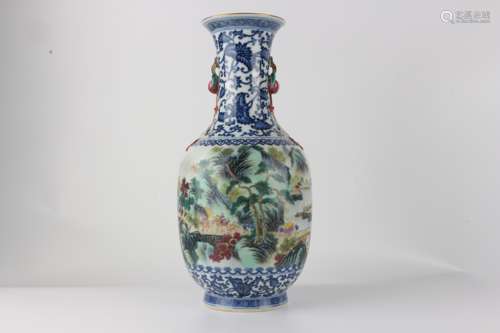 Blue-and-white famille-rose porcelain vase with landescape