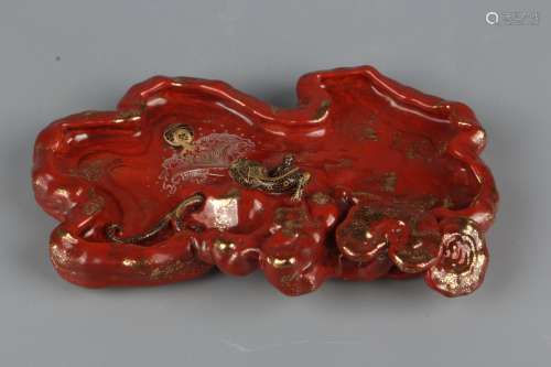 Red glaze carved porcelain washer