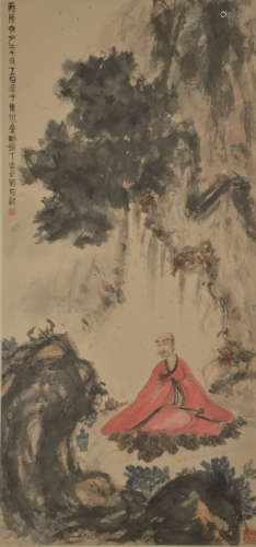 Fu Baoshi, drawing of Lohan in red cloth, vertical scroll