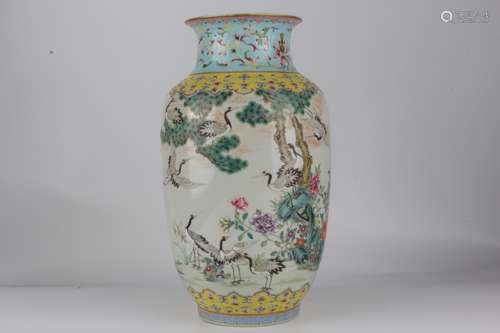 Famille-rose porcelain vase with red-crowned crane decoratio...