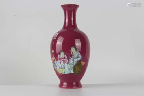 Red glaze vase with figure decoration