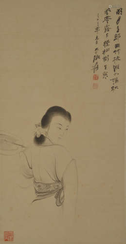 Zhang Daqian,  line drawing the portrait of ladies, bright m...