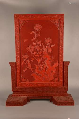 Red carved lacquerware table screen
