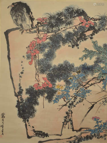 Pan Tianshou, lonely eagle, vertical scroll
