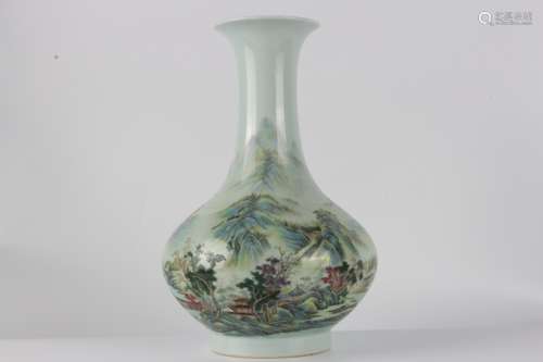 Famille-rose porcelain vase with landescape decoration