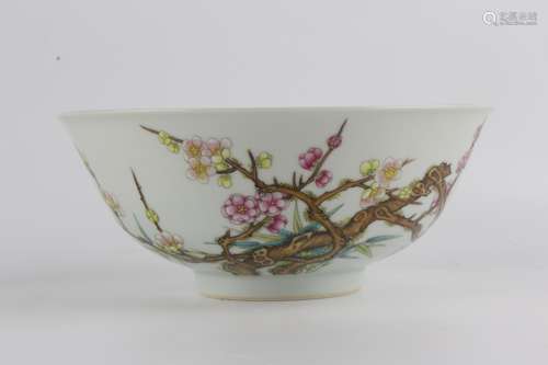 Famille-rose porcelain bowl with decoration of plum blossom