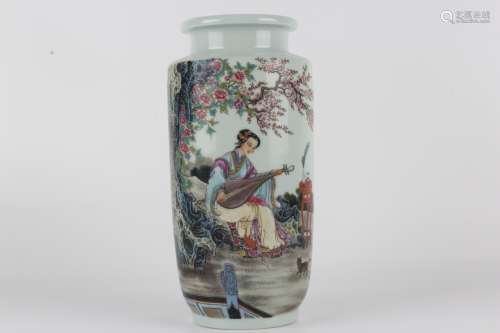 Colour enamels wine vessel with ladies and poetry decoration