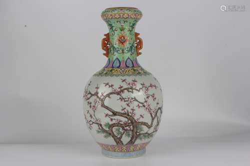 Famille-rose porcelain vase with plum blossom decoration