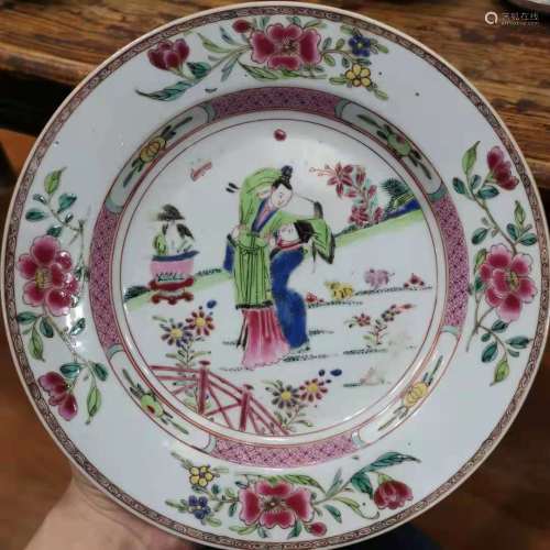 Qing Dynasty Yongzheng pastel characters story plate