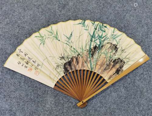 Qigong flower and bird poetry fan