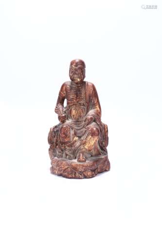 chinese wood-bodied arhat statue