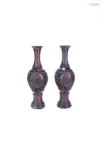 pair of chinese eaglewood openwork vases