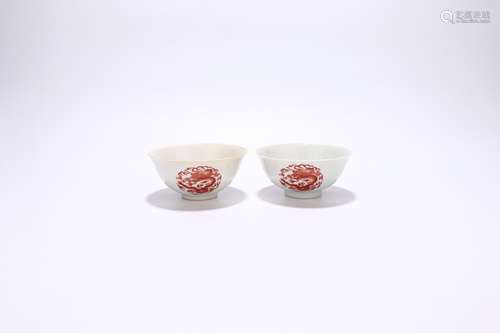 pair of chinese copper-red glazed porcelain bowls