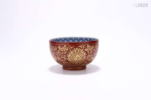 chinese coral-red glazed porcelain bowl