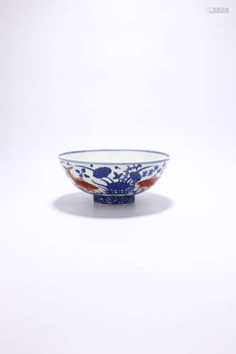 chinese blue and white underglaze red porcelain bowl