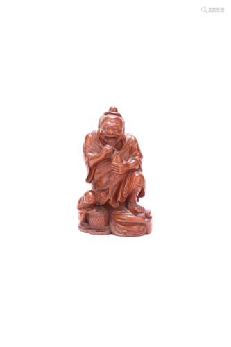 chinese boxwood carving of fisherman
