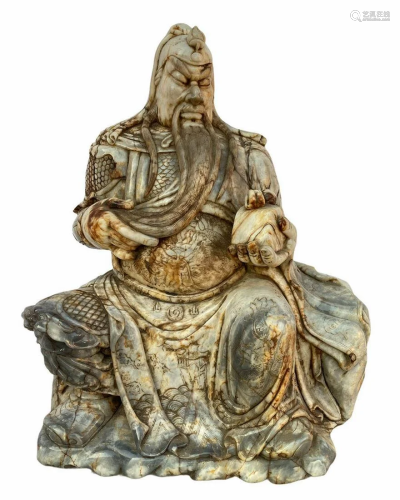 A Carved Jade Guanyu Statue
