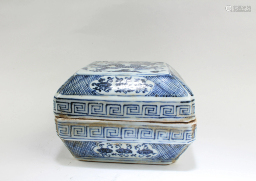 Chinese Blue & White Square Shaped Container