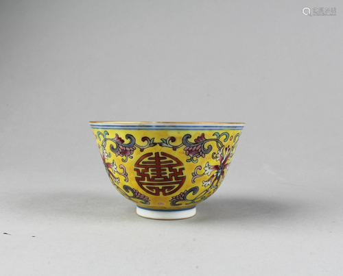 Chinese Famille Jaune Porcelain Cup