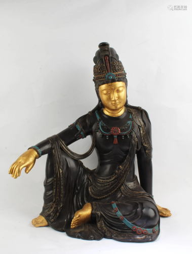 Chinese Gilt Bronze Guanyin Statue