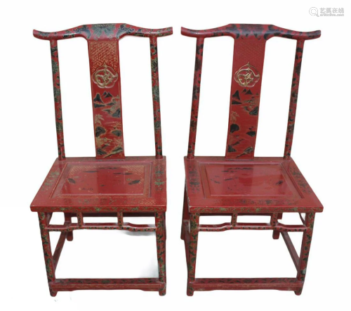 A Pair of Chinese Lacquer Chairs