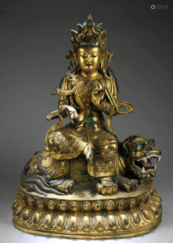 Large Ming Dynasty Gilt Bronze Bodhisattva Statue