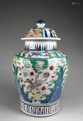 Antique Chinese Polychrome Porcelain Jar