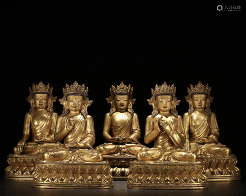 A Group of Five Gilt Bronze Buddha Statue