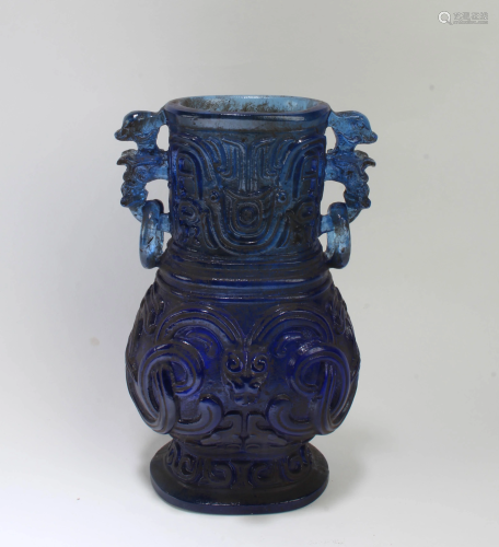 Chinese Blue Color Peking Glass Vase