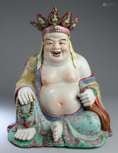 Chinese Famille Rose Porcelain Buddha Statue