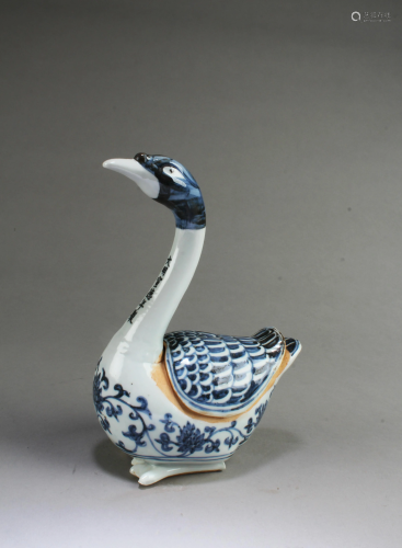 Chinese Blue & White Duck-shaped Porcelain Contain