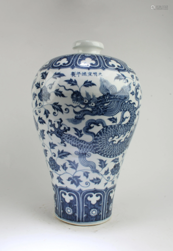 Chinese Blue & White Meiping Vase