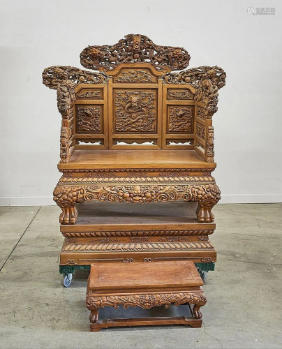 19th/Early 20th C Hardwood Carved Dragon Chair