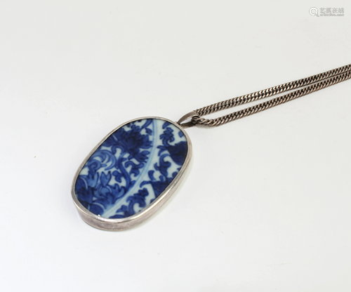 Antique Blue & White Porcelain Pendant