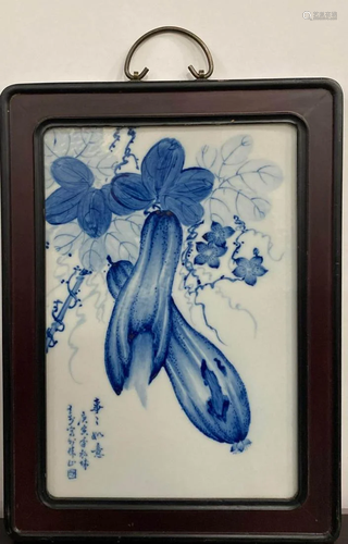 Chinese Hardwood Framed Porcelain Plaque