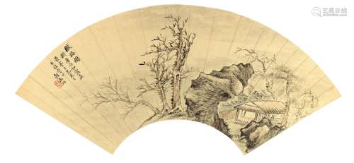 黄均（1775～1850） 赋梅图 扇页 水墨泥金纸本