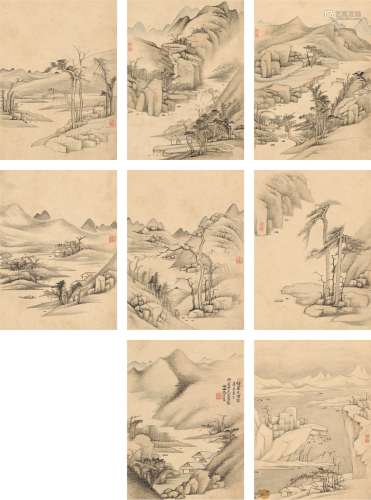 冯景夏（1663～1741） 山水册 册页（八页） 水墨纸本·设色纸本