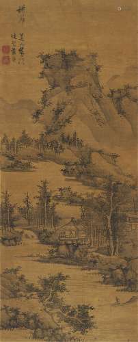 蓝瑛（1585～1664后） 溪山泛舟图 镜片 水墨绢本