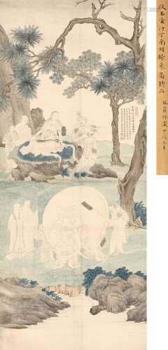 改琦（1773～1828） 临丁云鹏扫象图粉本 立轴 设色纸本