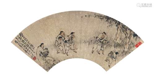 苏六朋（1798～1875） 饮醇乐归图 扇页 设色洒金纸本