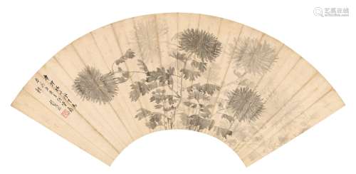 顾见龙（1606～1687后） 1651年作 秋菊图 扇页 水墨纸本