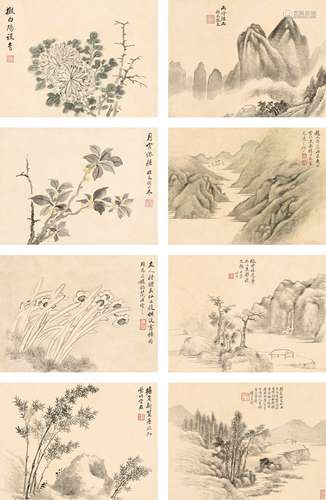 戴熙（1801～1860） 幽窗清供册 册页（八页） 设色纸本·水墨纸本